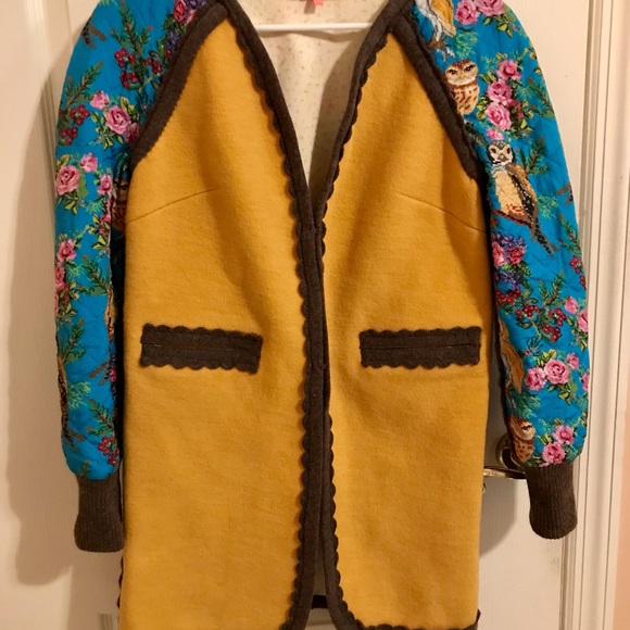 Manoush wool and silk long sweater coat S fun owl print - Picture 2 of 11